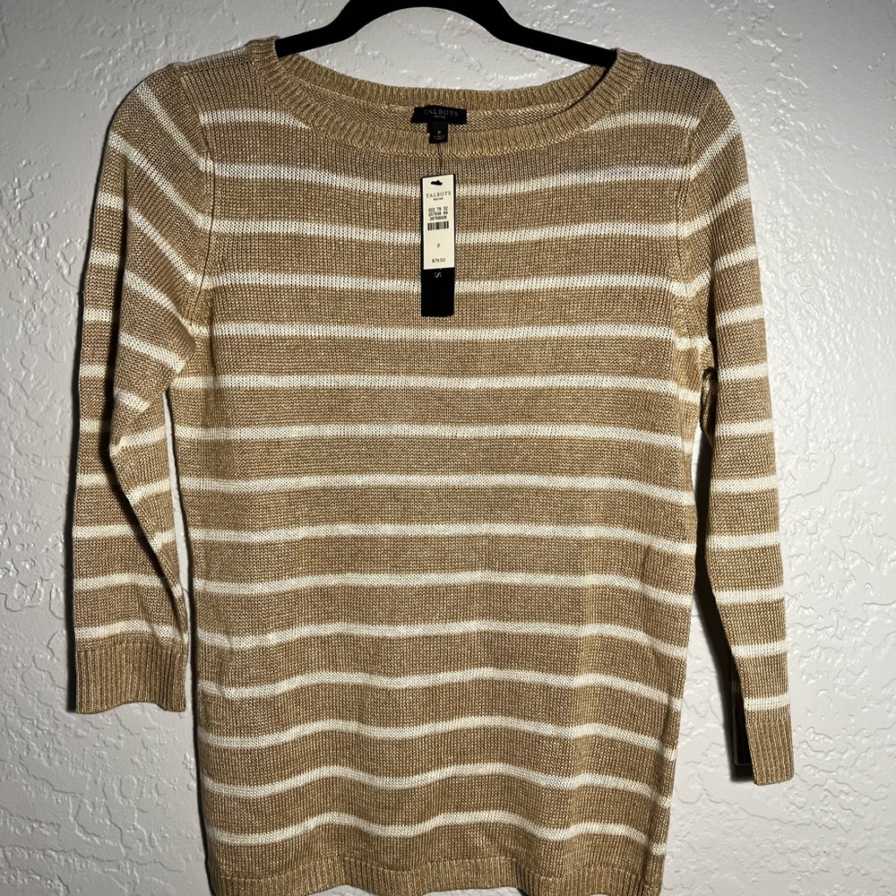 Petite Talbots Beige and White Striped Sweater